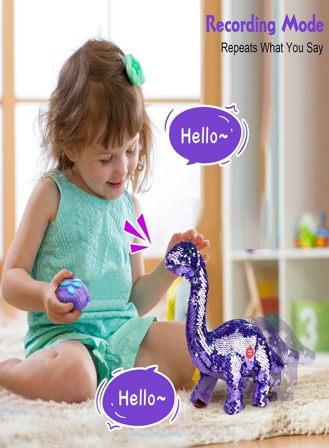 Koonie Dinosaur Toys for Girls, 2 Year Old Girl Toys, Purple Dinosaur Remote Control Reversible Sequins Dinosaur Toy Can Repeat Walk Roar Sing, Christmas Birthday Gifts for 2-7 Years Old Kids Toddler - Image 3